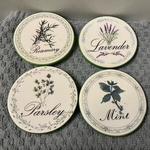 Country Herb Garden Ceramic Coasters - Lavender Rosemary Parsley Mint (Set of 4)